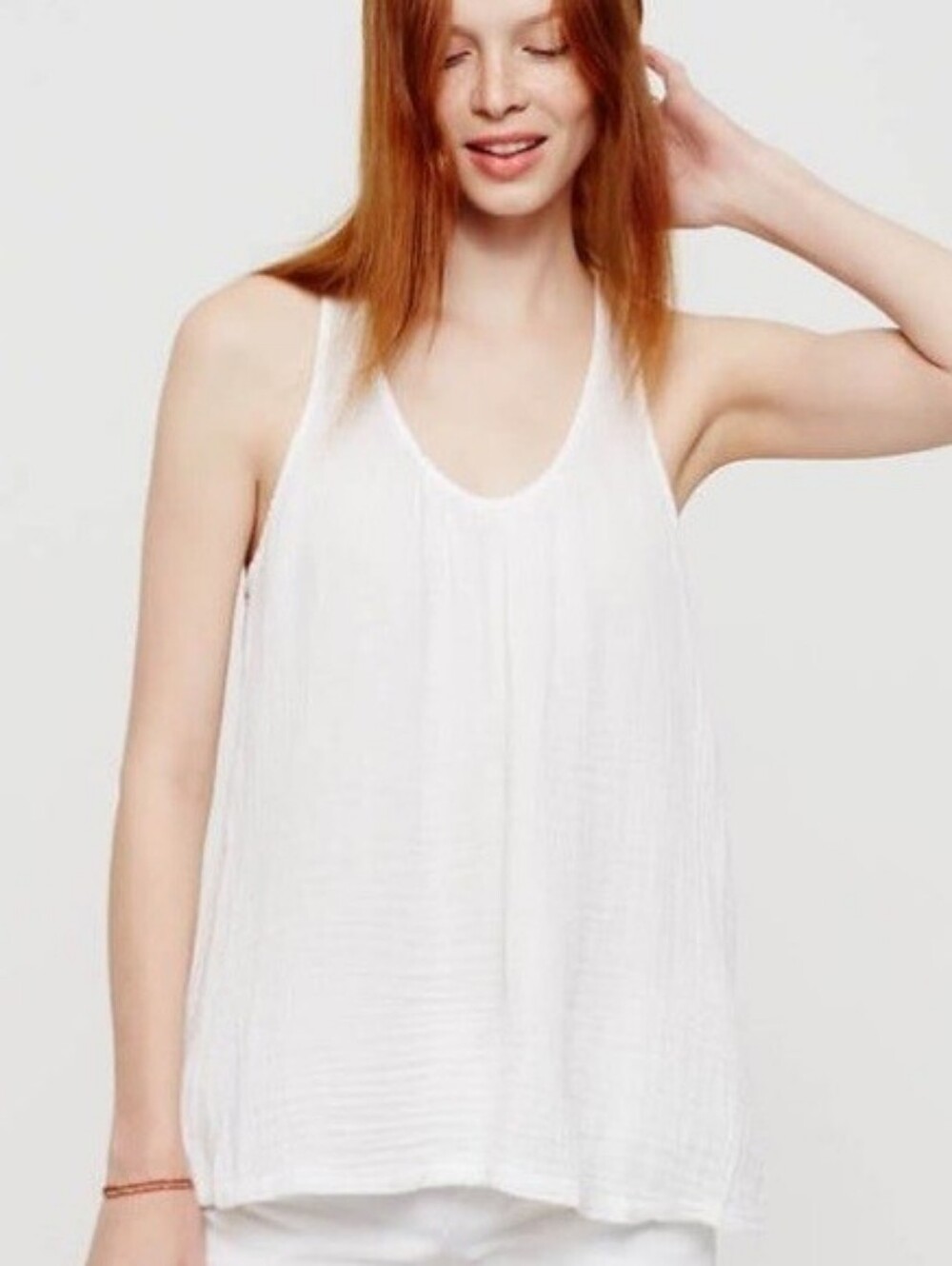 Lou & Grey White Crinkle Gauze Cotton Tanktop Blouse M